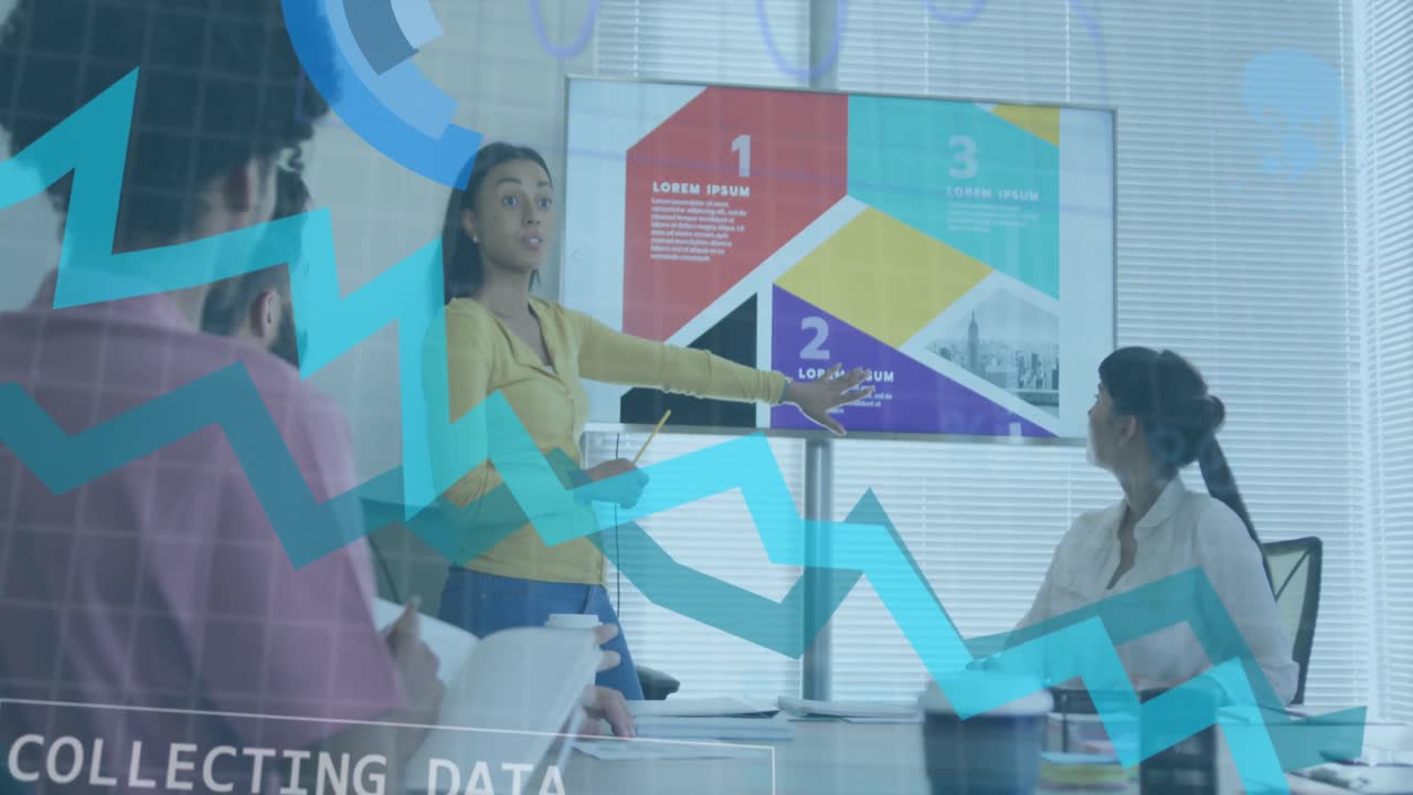 animación del procesamiento de datos sobre diversas personas de negocios en la oficina