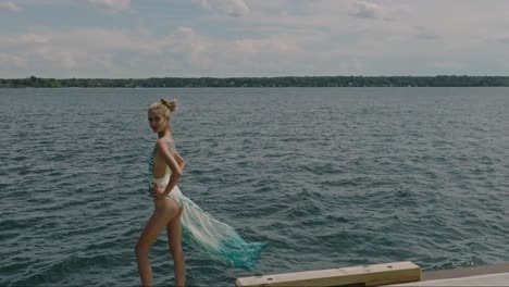 young women in bikini swimsuit slow-motion close panning shot