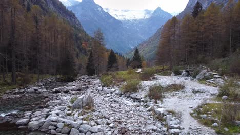 Drone-on-the-forest-in-Val-di-Mello,-Italy