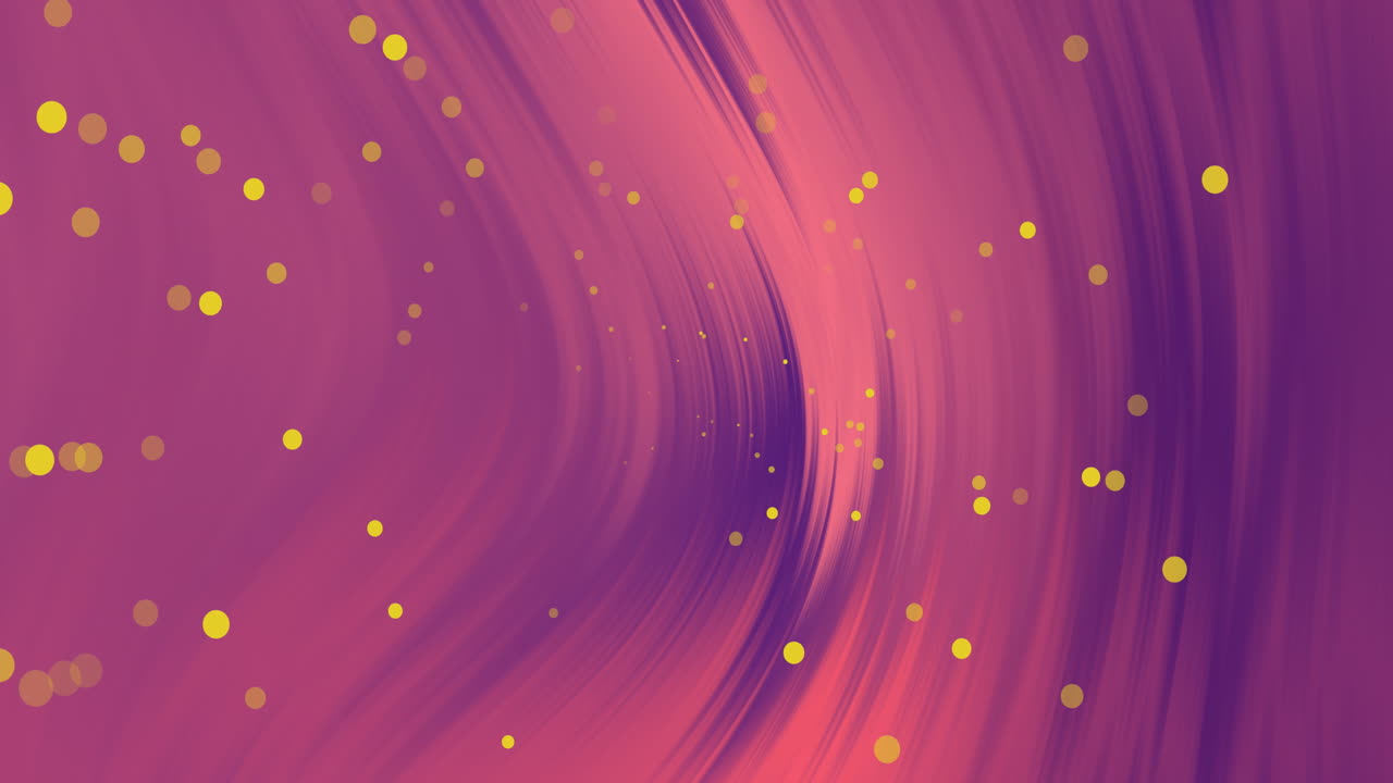 animación de manchas amarillas flotando sobre rastros de luz rosa abstractos contra un fondo púrpura