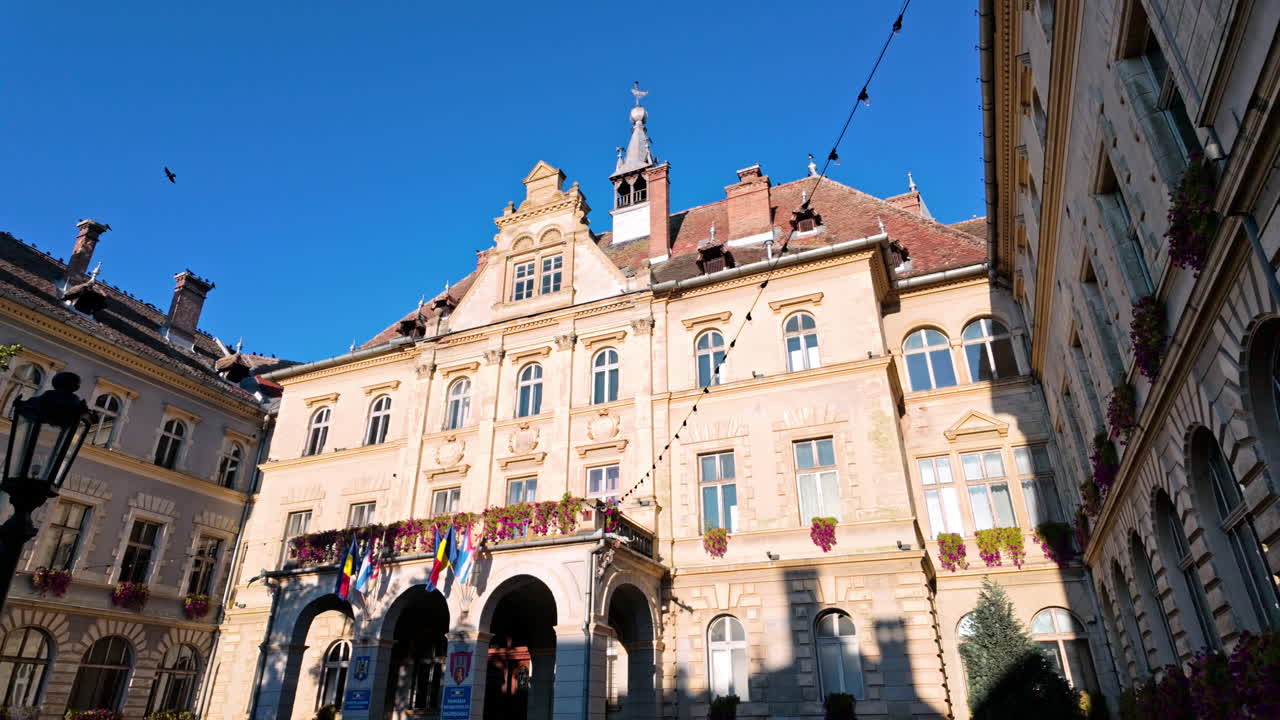 Sighisoara building exterior with clear sky and historic architecture