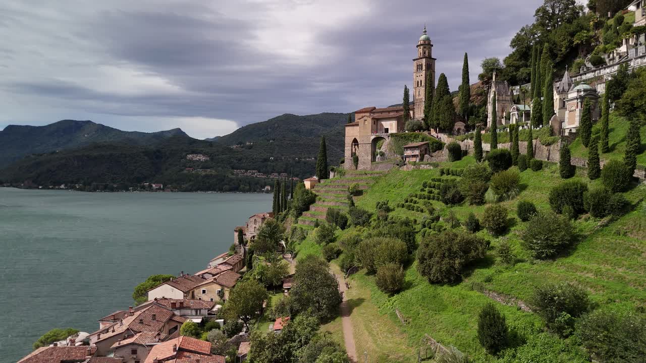 Swiss village Morcote, Switzerland canton of Ticino at Lugano lake shore