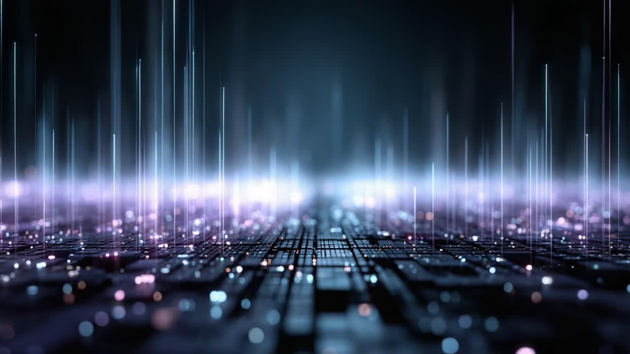 A Captivating Glimpse into the World of Digital Landscapes: Evolving Patterns of Light and Data in an Abstract, Futuristic Environment