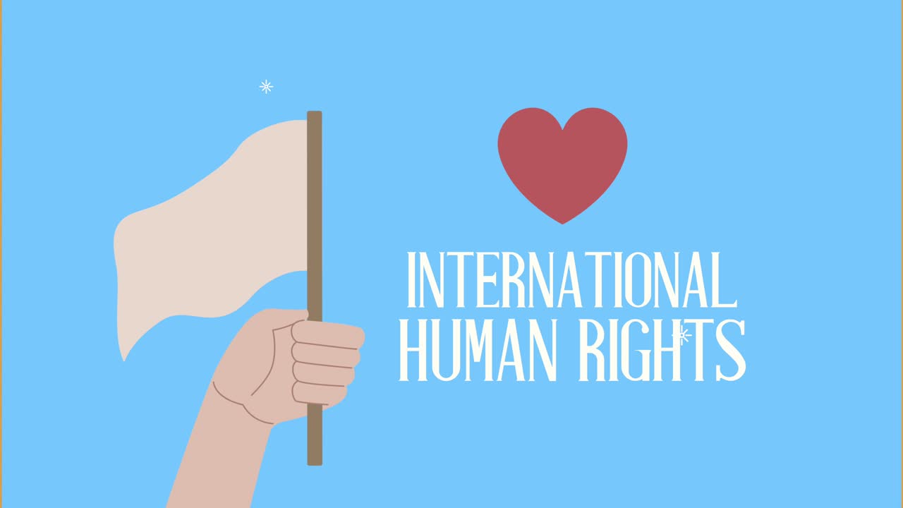 human rights lettering animation with hand waving flag