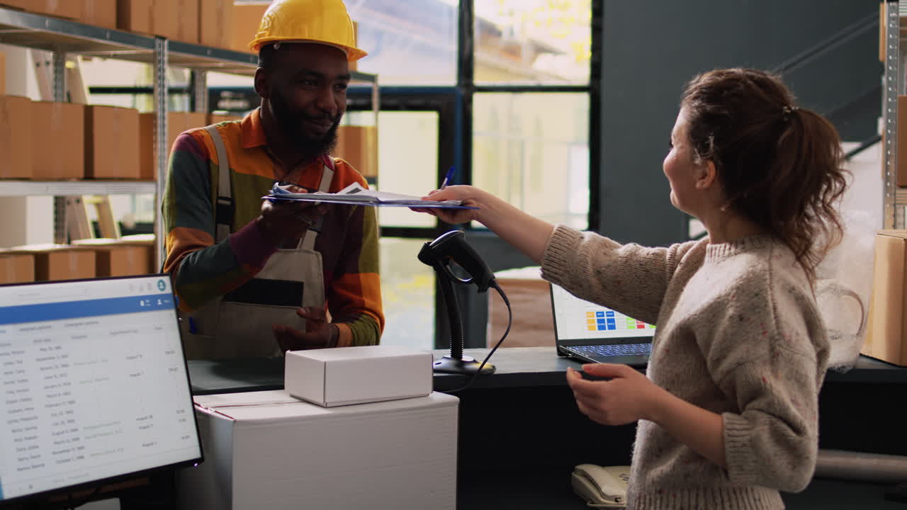 Warehouse workers taking care of shipping