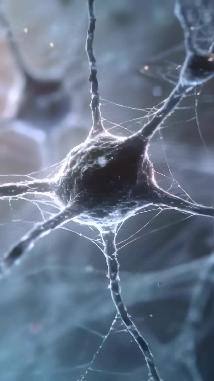 Vertical video: Showing neuron soma reacting to pulses in vitro, sending signals along filaments