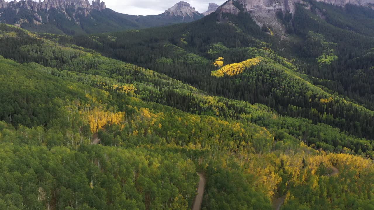 A colorful mountain valley and majestic peaks are seen pictured near Colorado's Owl Creek Pass