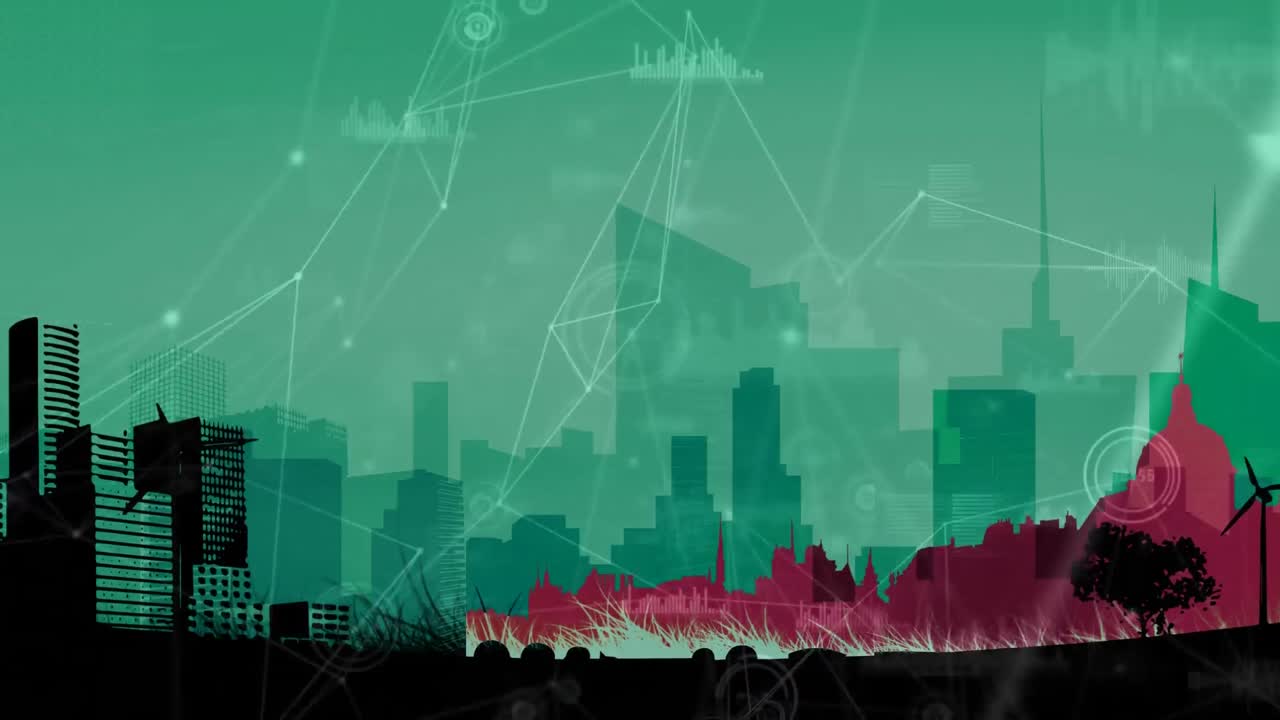 conexión de línea abstracta en fondo azul y púrpura