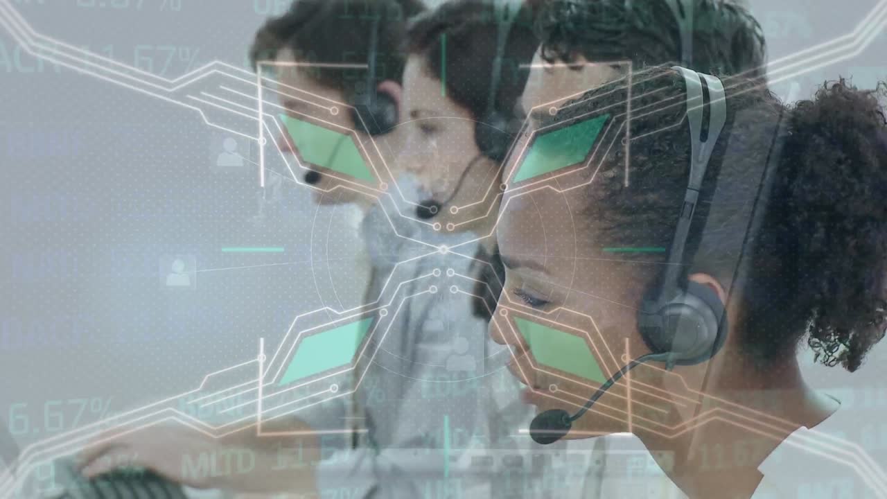 여성의 자동차 초상화의 애니메이션 다양한 애니메이션 연결 및 데이터 네트워크의 애니메이션 p