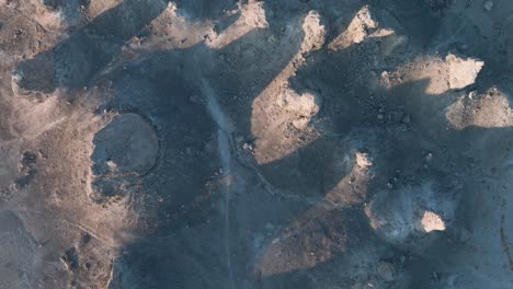 aerial drone top down shot trona pinnacles california desert at sunset