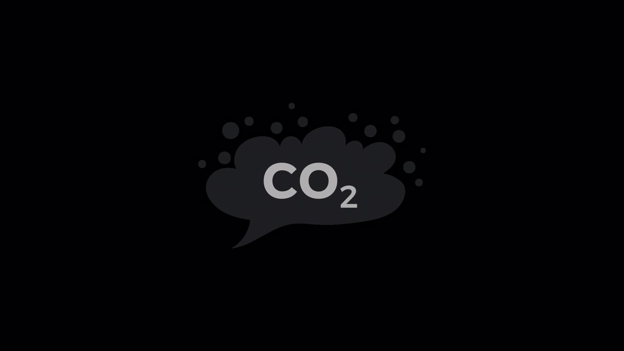 Animazione dell'icona di emissione di CO2 anidride carbonica su sfondo nero