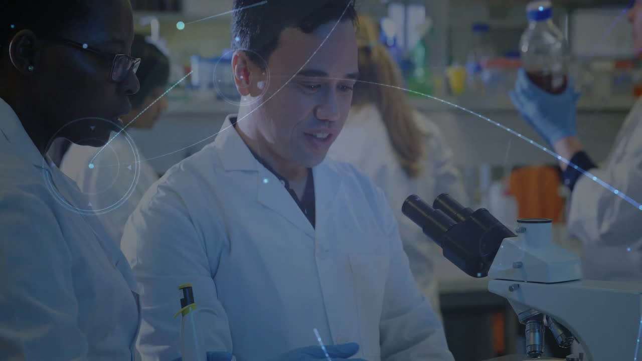 animación de la red de conexiones entre diversos científicos en el laboratorio