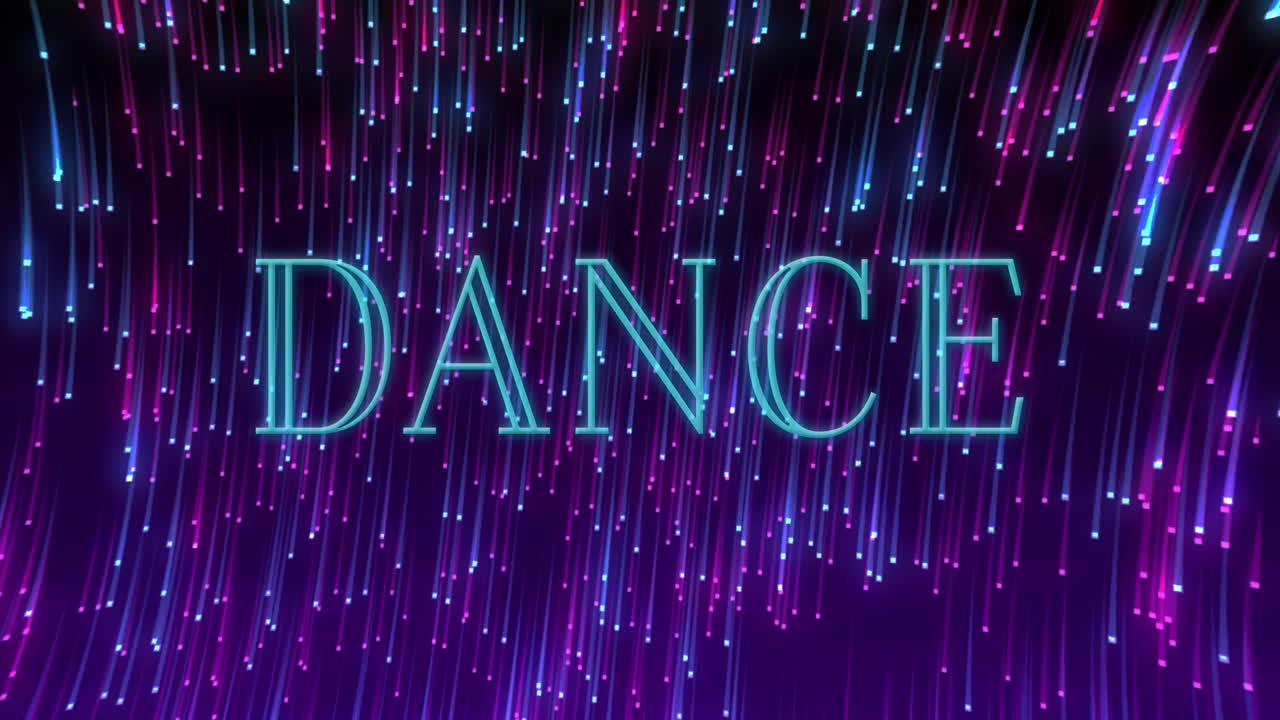 Animation af dansetekst over glødende lysspor