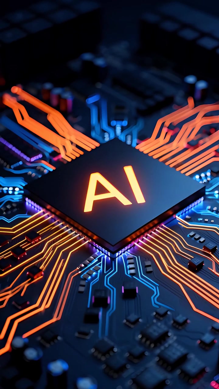 Sfondo Tecnologico Futuristico con Scheda Madre e Chip AI 4K