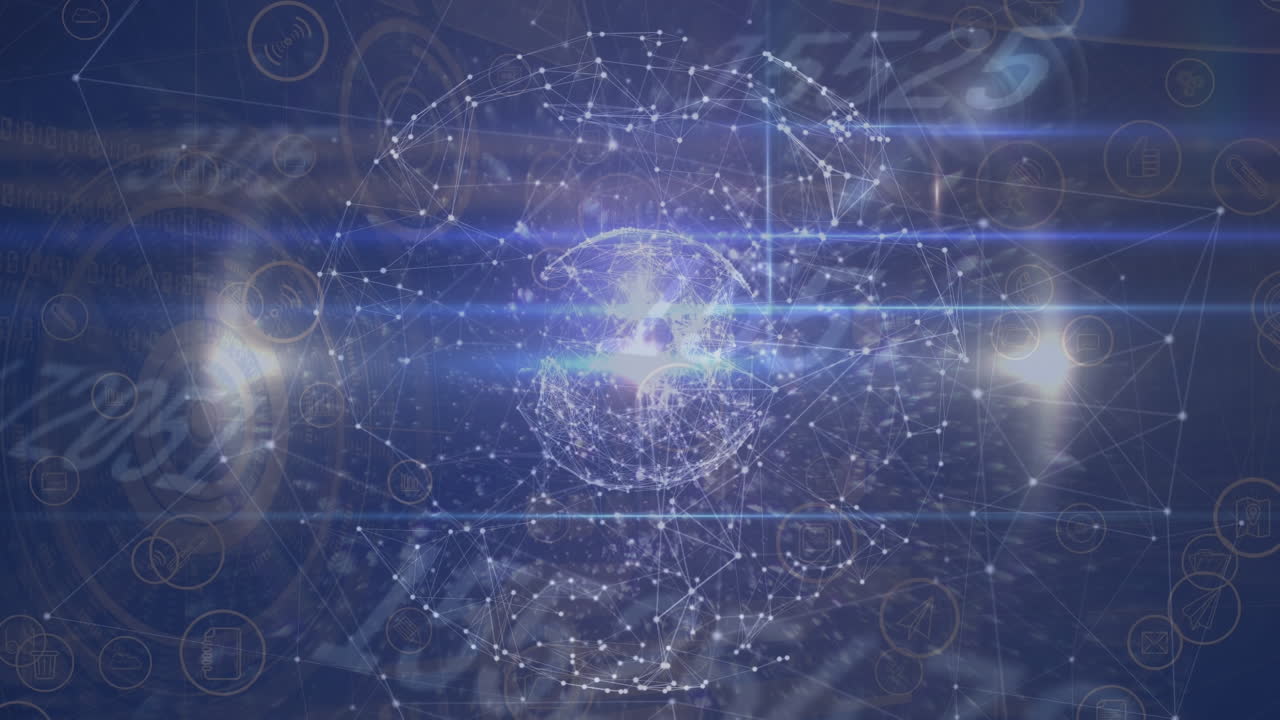 animación del procesamiento de datos sobre fondo azul