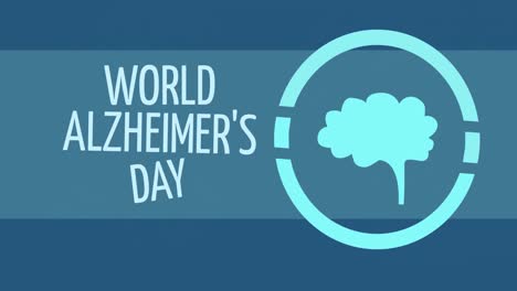 animatie van de tekst van de wereld alzheimer dag met hersenenpictogram op blauwe achtergrond