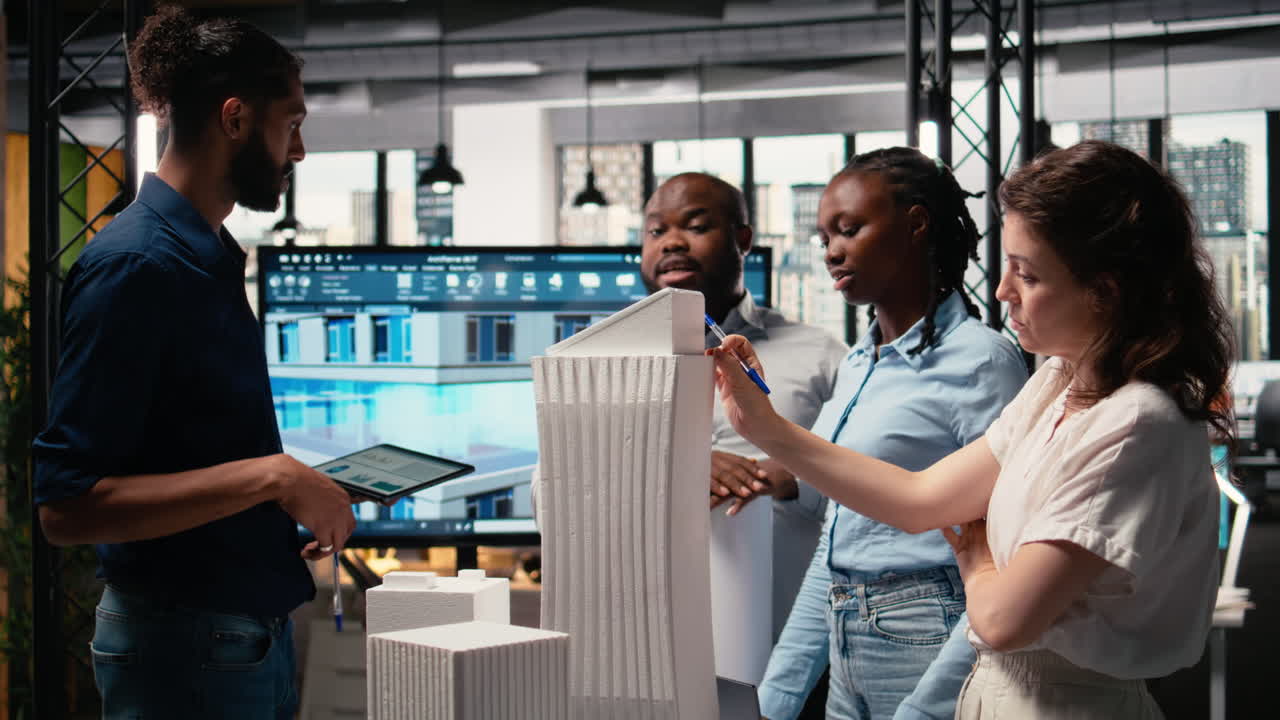 Diverse real estate developers analyze zoning regulations for construction