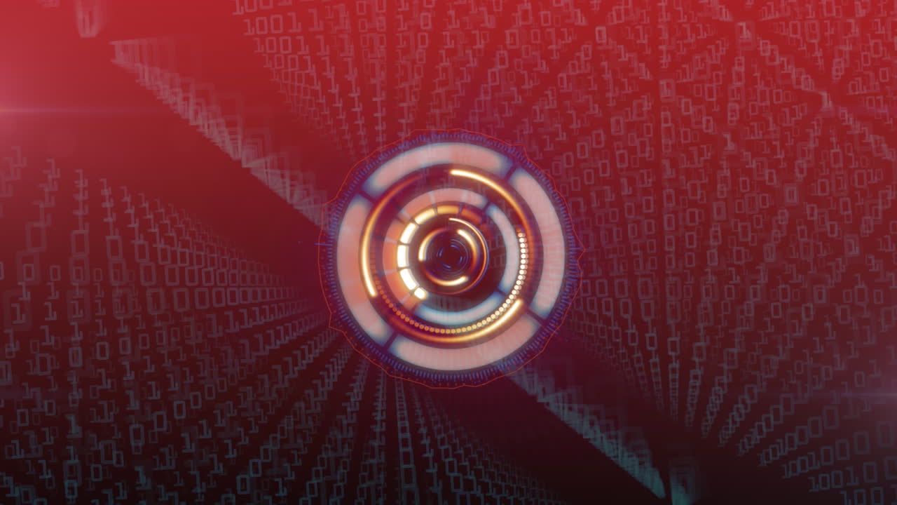 animación del escaneo del alcance sobre el procesamiento de datos sobre fondo rojo