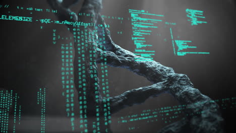 animation of dna strand spinning and medical data processing
