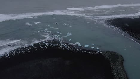 diamond beach in iceland. aerial drone panoramic view