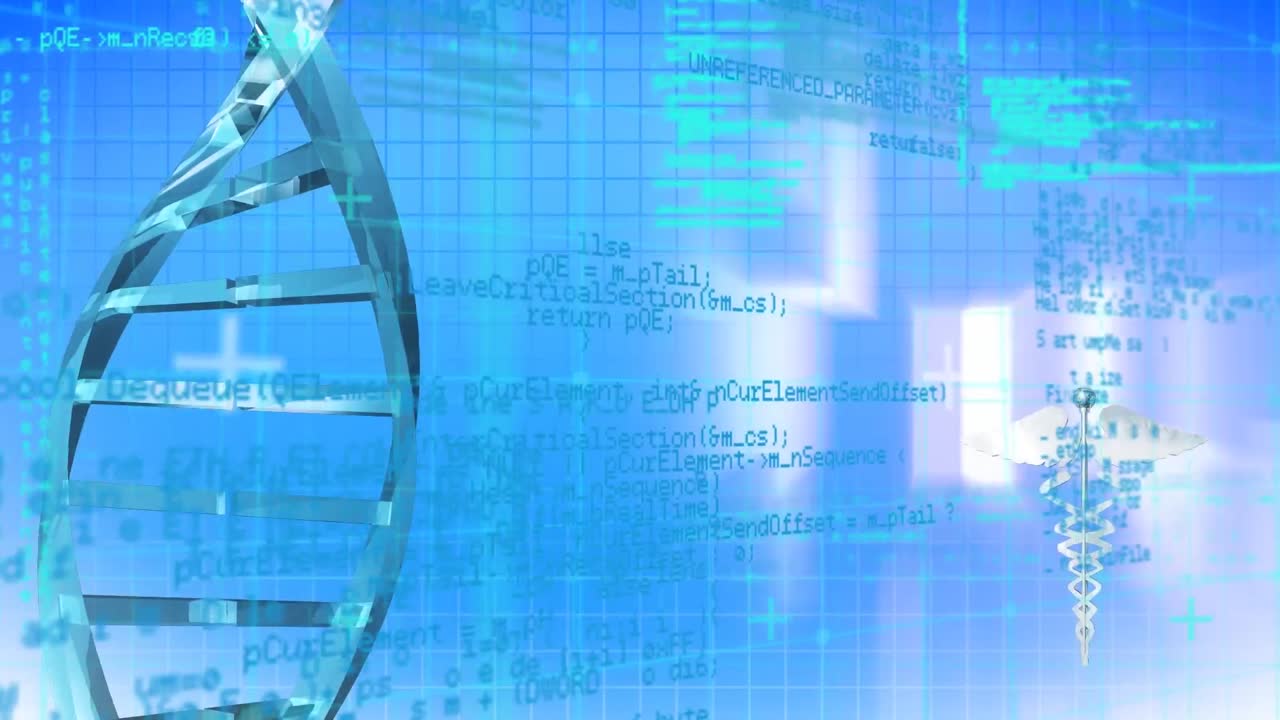 animación del hilado de cadenas de adn y procesamiento de datos médicos