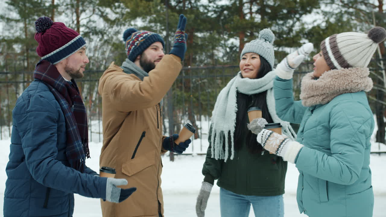 Friends enjoying winter outdoors