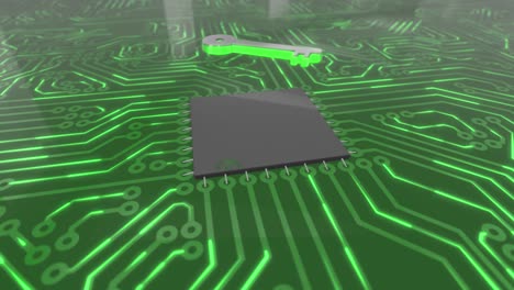 dark green rotating computer circuit board concept key loop 4k