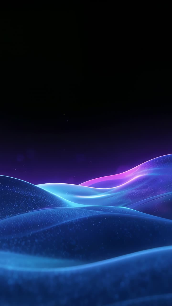 Vertical video: On play blue lit waves gliding on screen as ambient loop with pink crest and sparks