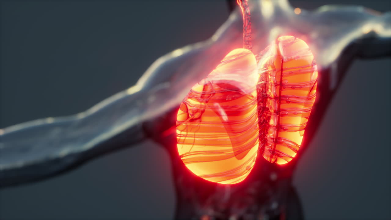 holograma de pulmones inflamados en el cuerpo humano