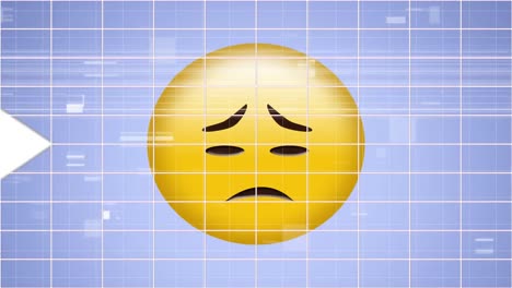 Animación-De-Flechas-Con-Un-Icono-De-Emoji-Triste-Sobre-Una-Cuadrícula-En-Segundo-Plano.