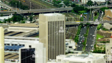 animación de la red de conexiones sobre el paisaje urbano