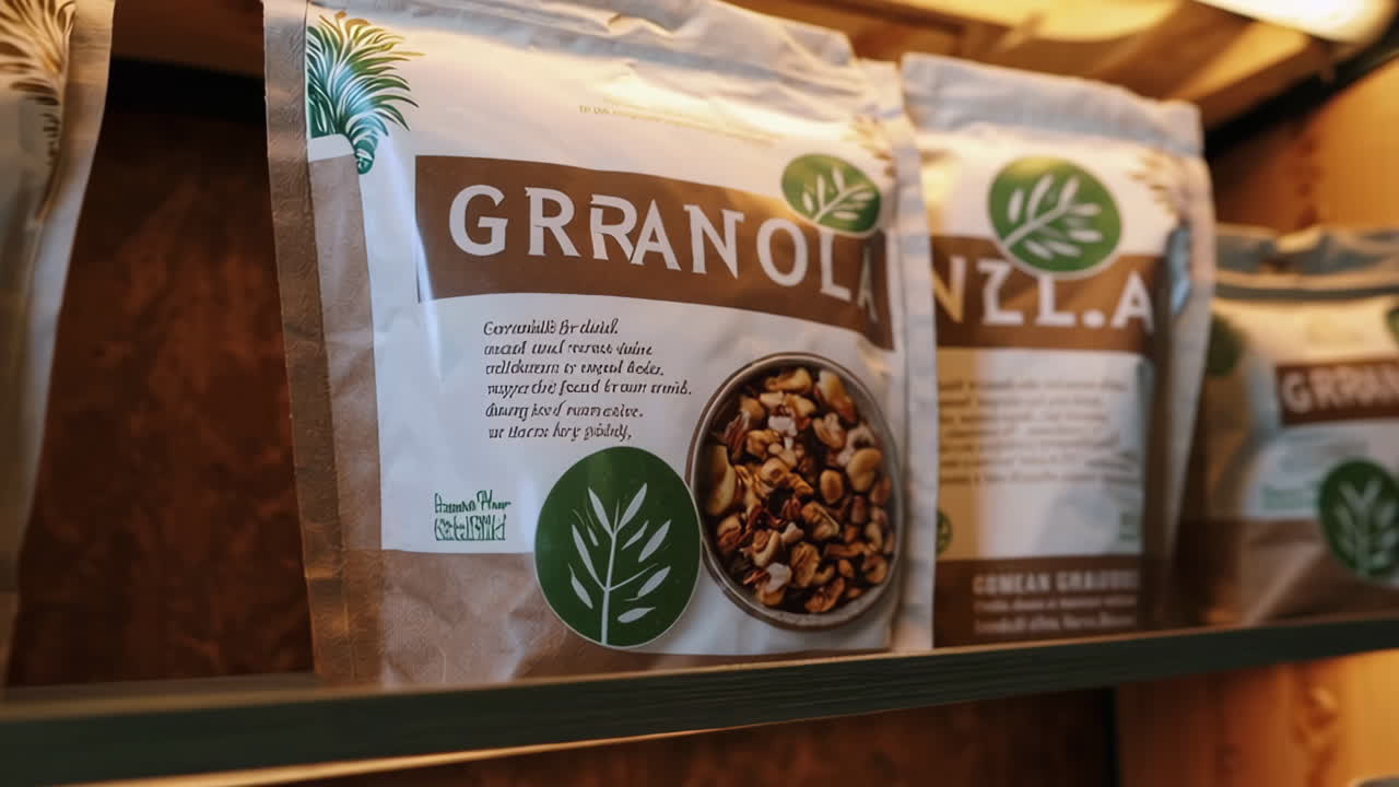 Granola and Nut Packages on Retail Shelves