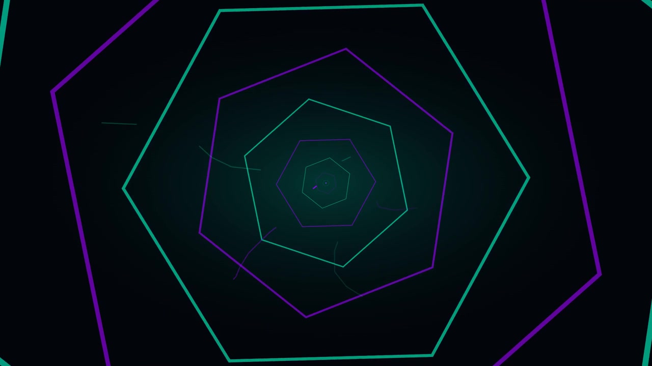 Abstract Tunnel of Glowing Neon Hexagons