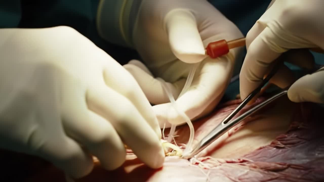 Surgical Precision: A Glimpse into the Intricate Process of Medical Assistance, Showcasing Skilled Hands Undertaking a Critical Procedure with Careful Attention to Detail.