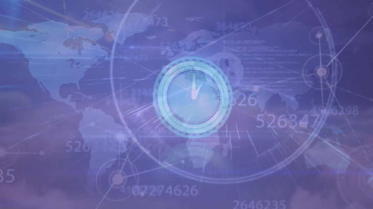 анимация обработки данных на фиолетовом фоне