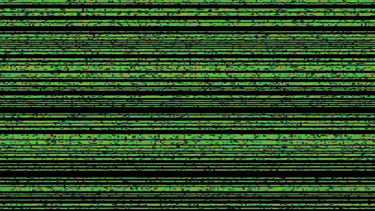 Digital Glitch Effect with Green Horizontal Lines on Black Background