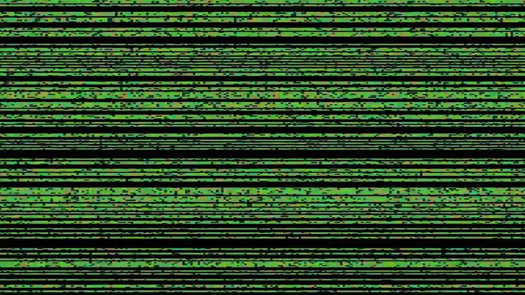 Digital Glitch Effect with Green Horizontal Lines on Black Background