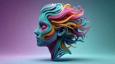creative digital artwork showcasing a colorful abstract representation of a human face with flowing hair in vibrant hues
