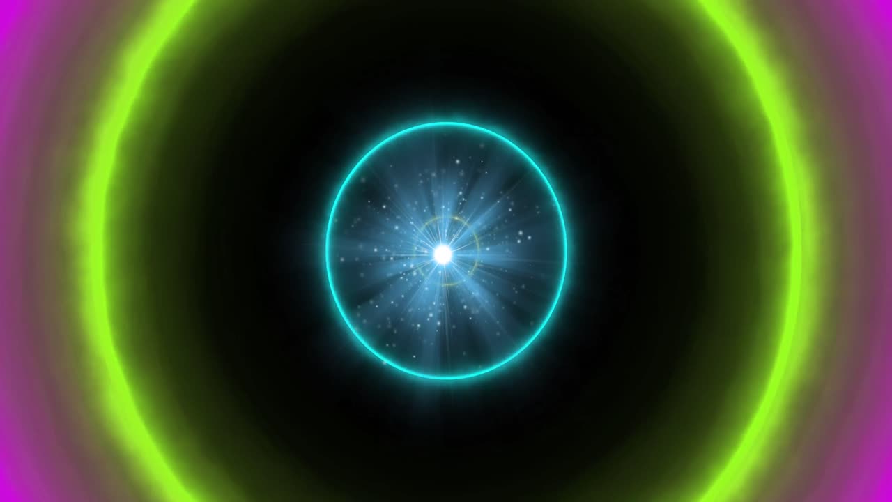 animación del círculo de neón y el túnel de rastros de luz brillante de transferencia de datos