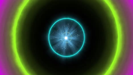 animación del círculo de neón y el túnel de rastros de luz brillante de transferencia de datos