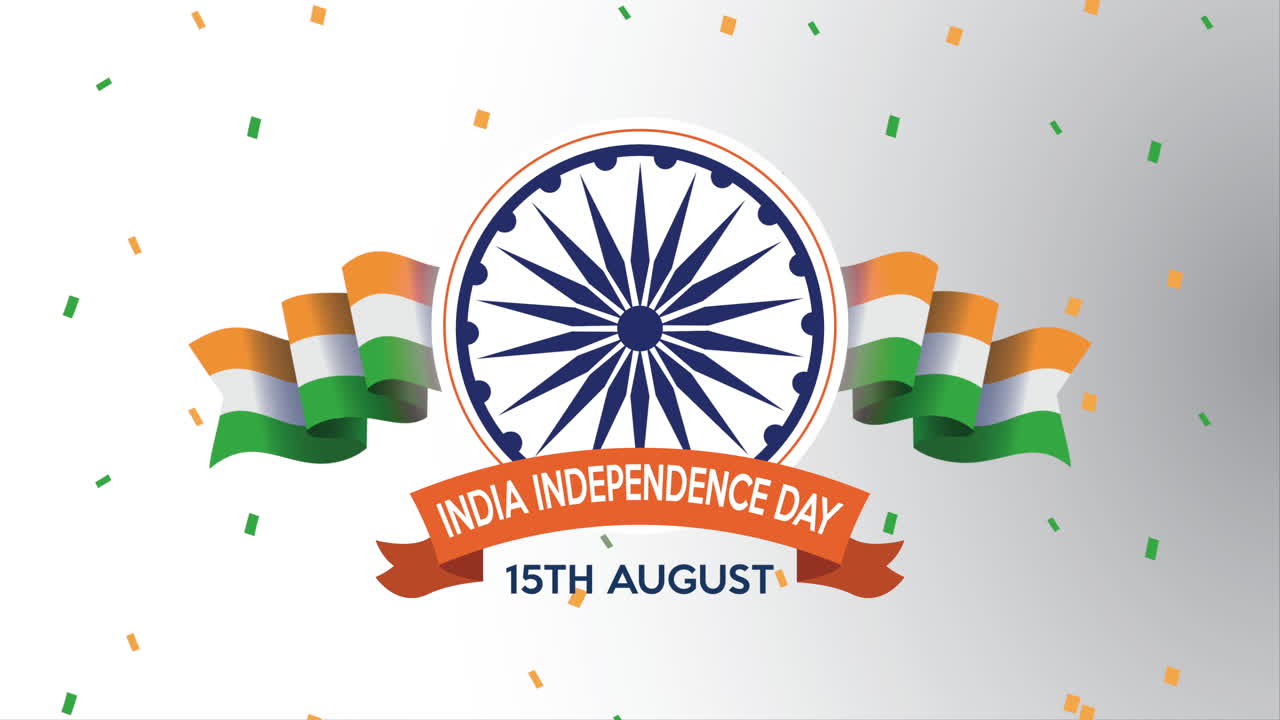 giorno dell'indipendenza dell'india con ashoka chakra e bandiere