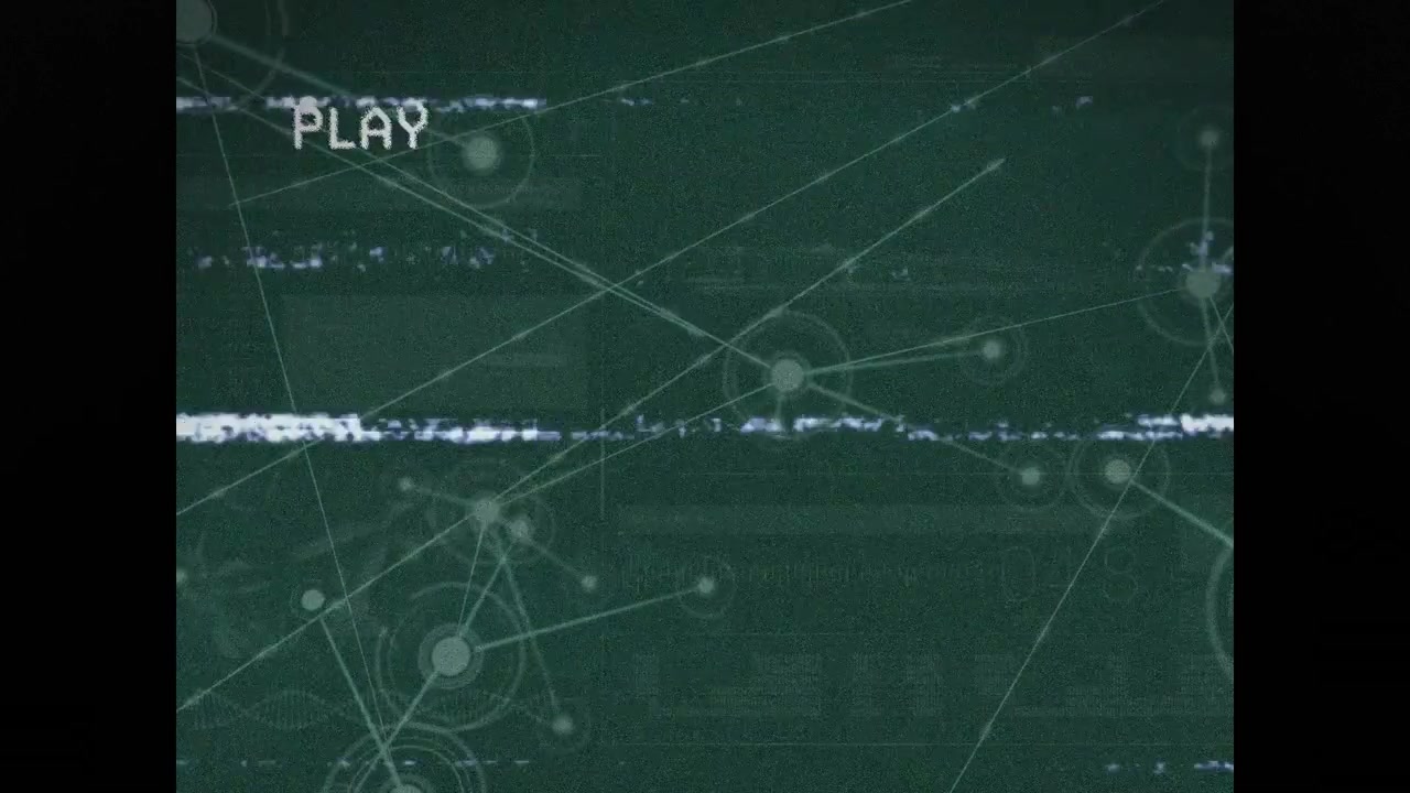 Animation eines Bildschirms mit digitaler Benutzeroberfläche, Netzwerk von Verbindungen und Datenverarbeitung mit Glitch