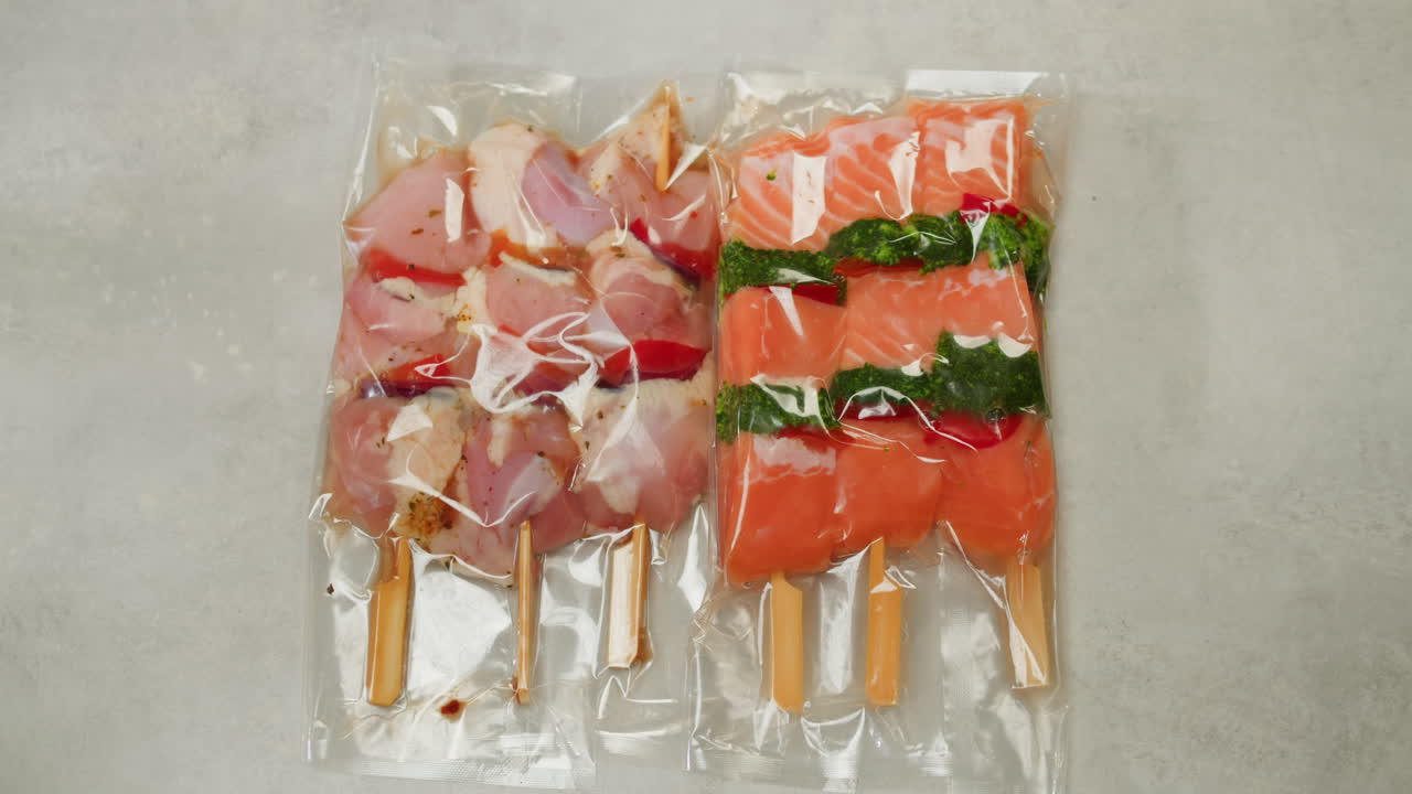 Preparing Assorted Meat Skewers for Grilling