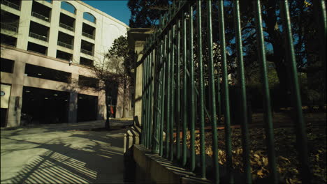 gimbal shot of a walkway outside the state capitol in richmond, virginia