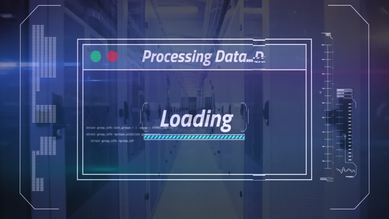 Animation of data processing over server room