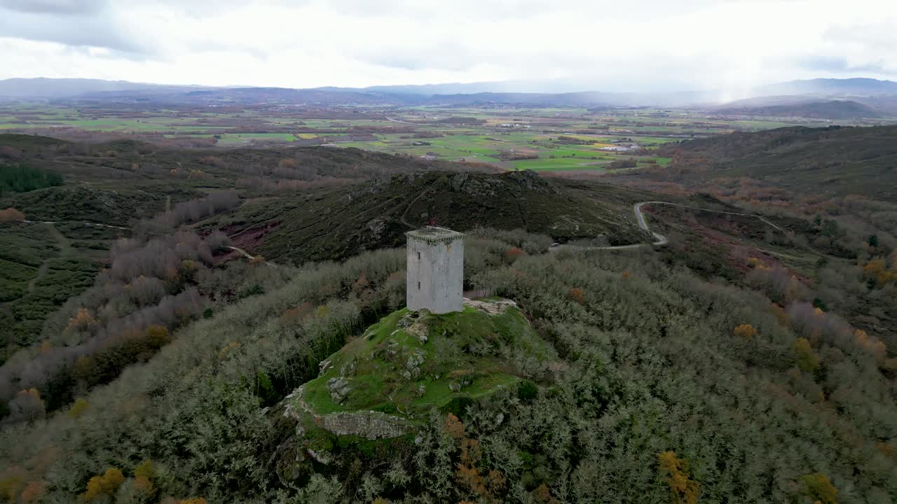 castle-tower &amp;quot;da pena&amp;quot; located in xinzo de limia, ourense, spain, slow pullback