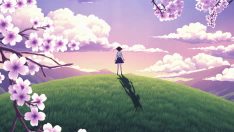 anime girl in a spring landscape