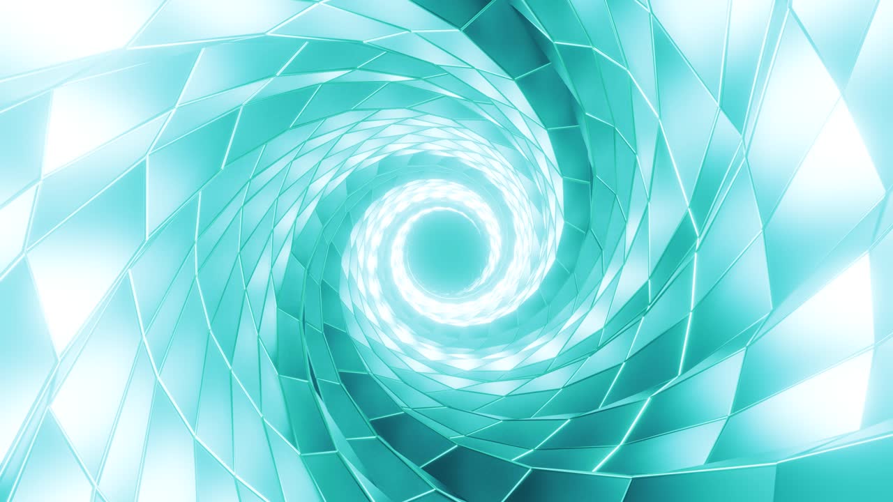 3D animation of glowing neon spiral abstract tunnel