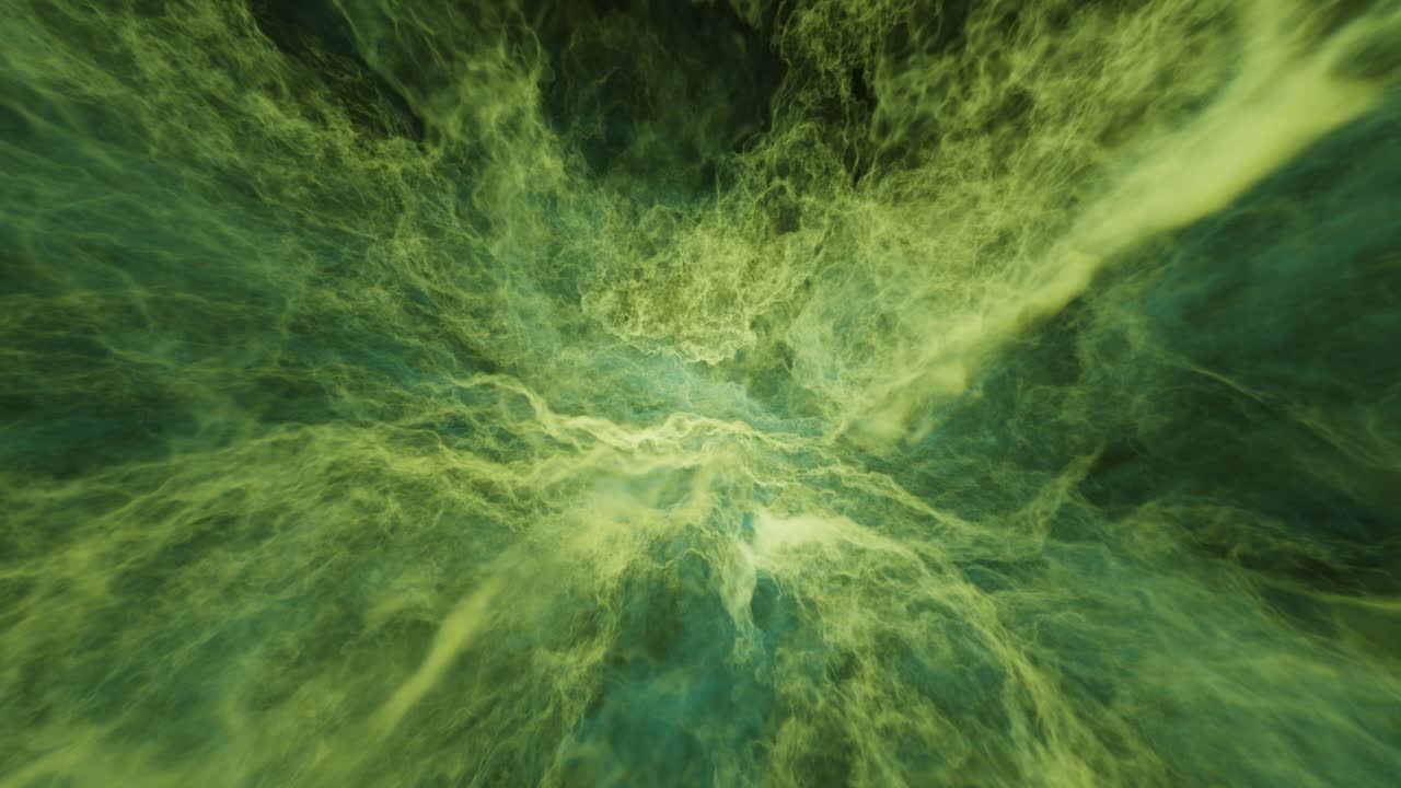 Oceano abstrato infinito de ondas de arco de energia em verde-mar e cor olivina, fundo inspirado em galáxia desconhecida de altíssima qualidade e vídeo em streaming 4K