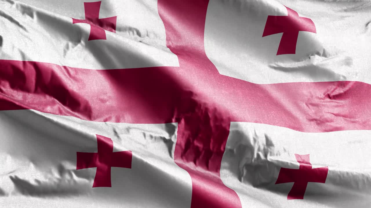 바람의 루프에서 흔들리는 조지아 섬유 발, 바람에 흔들리는 게오르기아 배너, 직물 섬유 조직, 완전한 채우기 배경, 10 초 루프.